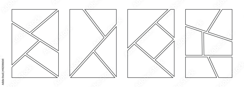 Collage grid manga book template. Image collage layout template. Picture frame set. Photo album idea for banner, poster, comic page, flyer, brochure, booklet, memory wall design.