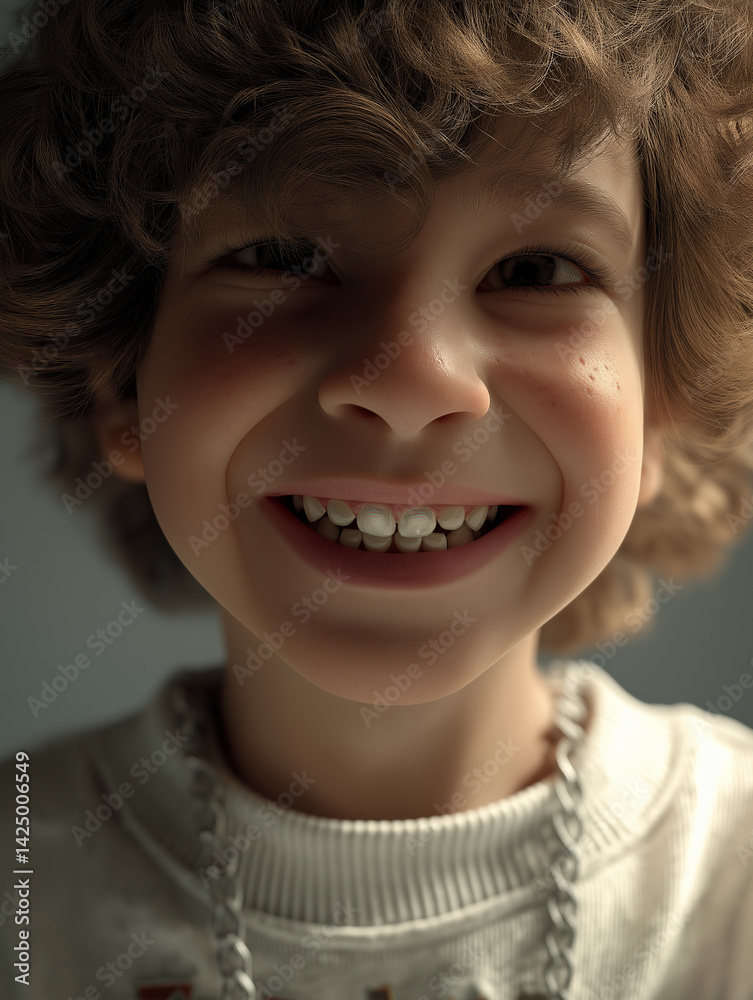 The Joyful Grin of a Child: A Close-Up Portrait of a 6-Year-Old Boy's Radiant Smile, Revealing Missing Front Teeth and a Playful Expression, Captured with Soft, Natural Lighting. The Joyful Grin of a Child: A Close-Up Portrait of a 6-Year-Old Boy's Radiant Smile, Revealing Missing Front Teeth and a Playful Expression, Captured with Soft, Natural Lighting.