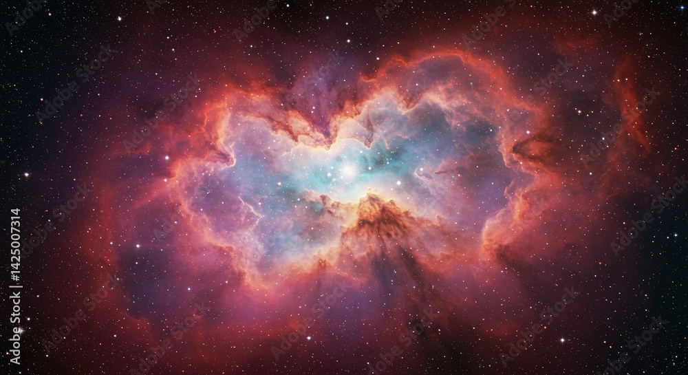Obraz premium Vibrant Cosmic Cloudscape: A Stellar Nursery in Deep Space with