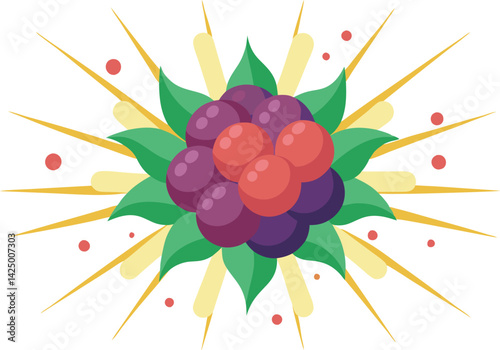 A vibrant vector art illustration bursting with colorful berries, dynamic splashes, and whimsical energy, perfect for summer-themed or fruity designs.