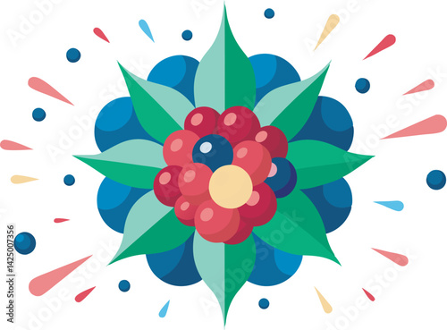 A vibrant vector art illustration bursting with colorful berries, dynamic splashes, and whimsical energy, perfect for summer-themed or fruity designs.