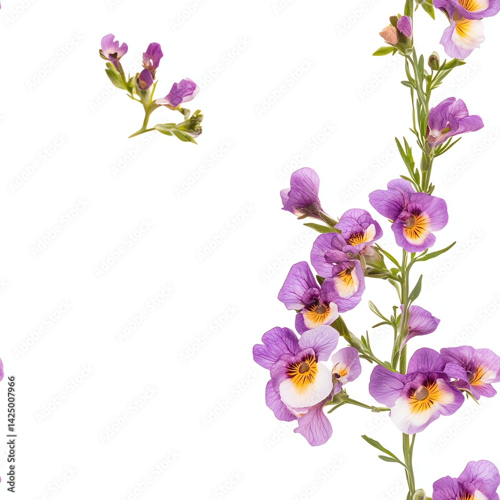 Obraz premium Blooming Purple Nemesia Flowers with White Background for Floral Design