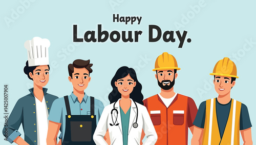 Happy Labour Day Diverse Workers Illustration
