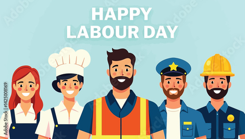Happy Labour Day Diverse Workers Illustration