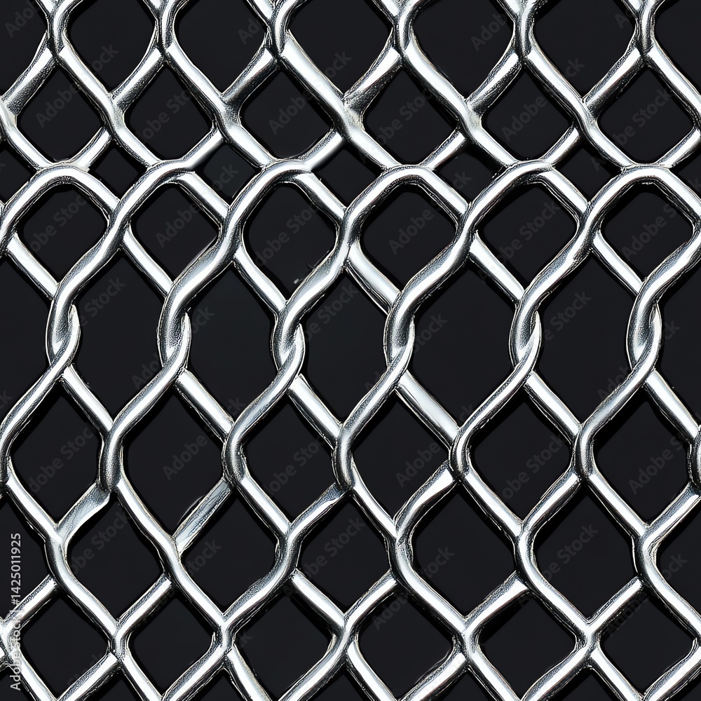 Naklejka premium Close-up of Shiny Metal Wire Mesh Pattern Against a Dark Background