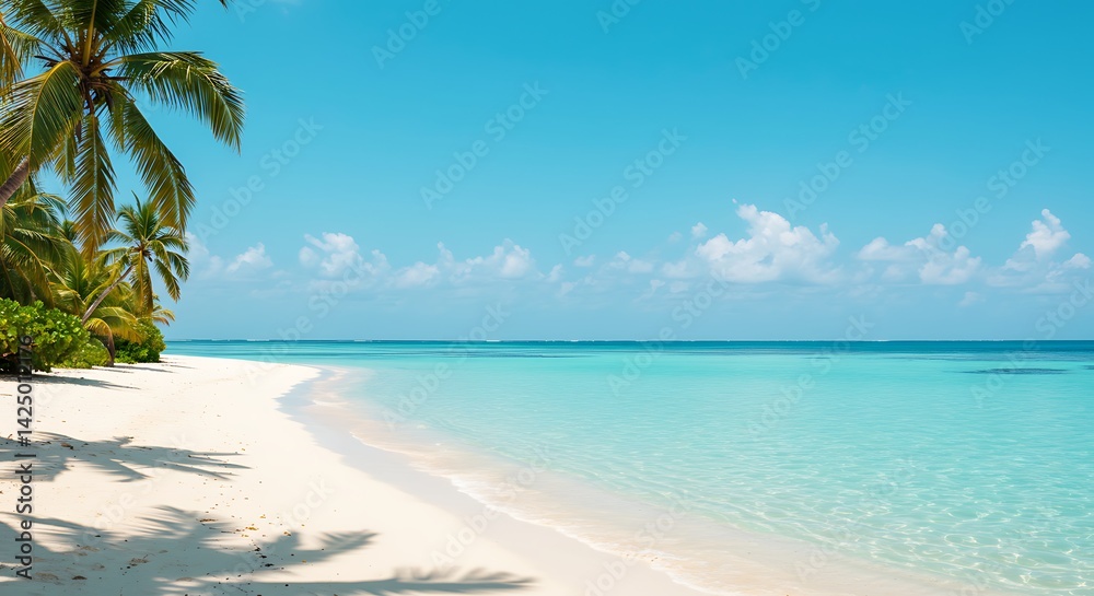 Obraz premium Tropical Beach with Palm Trees and Blue Water