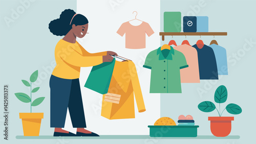 A person buying secondhand clothing from a thrift store reducing their contribution to the fast fashion industry and supporting sustainability..