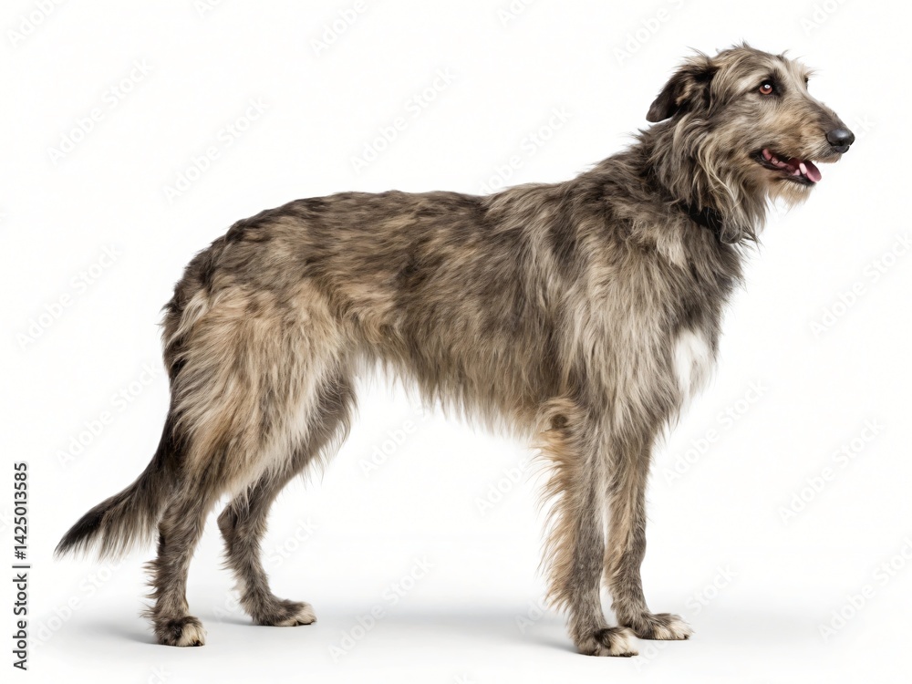 Fototapeta premium Majestic Irish Wolfhound Dog Breed Full Body Profile Studio Shot Grey Brindle Coat