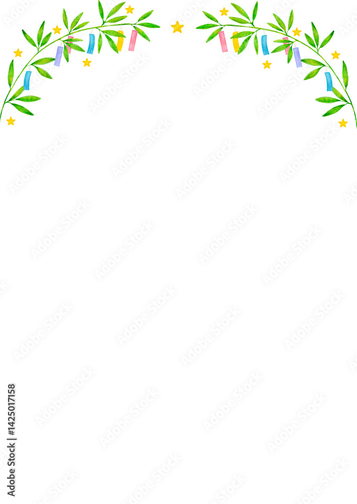 Obraz premium 水彩の七夕の笹の葉のイラストフレーム