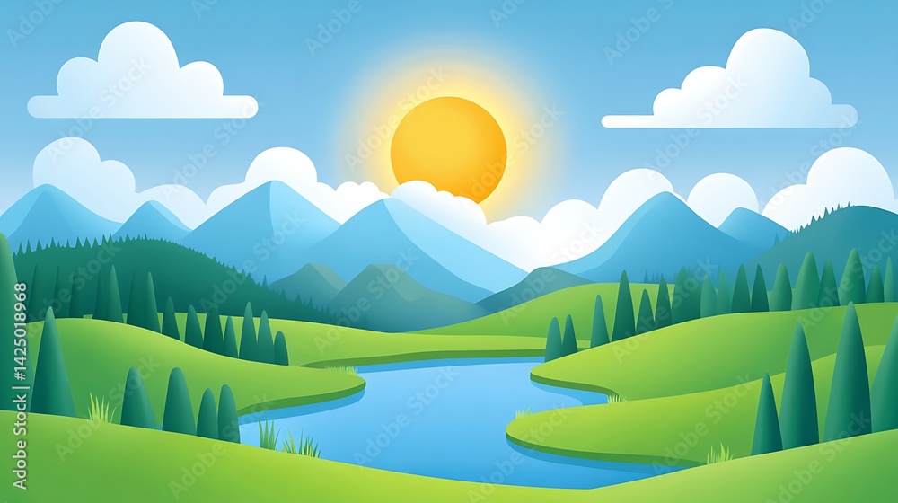 Fototapeta premium Sunny Mountain Lake Landscape.