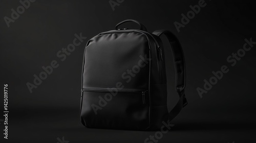 A modern black backpack mockup on a dark background, perfect for branding, e-commerce, fashion promotions, and product presentations.