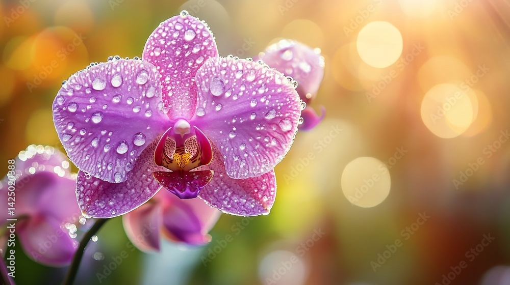 Naklejka premium Dew-Kissed Orchid Blooms in Garden Sunlight