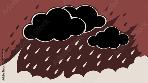 vector illustration of cloud rain, cloud, sky, storm, weather, dark background,