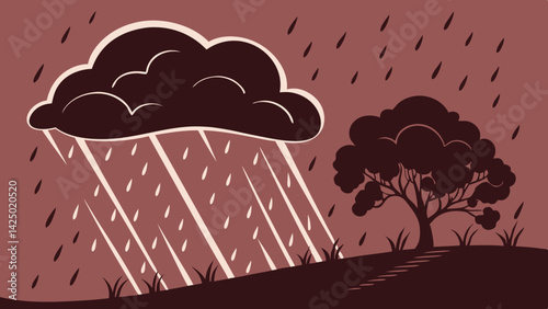 Black cloud and rainy sky on pink background with heavy rain concept .Paper art style  vector, illustration.
