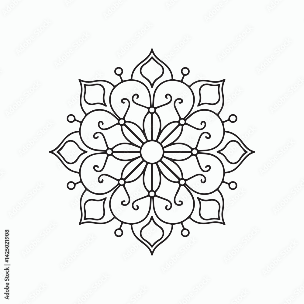 Black Line Mandala with Geometric Patterns Black Line Mandala with Geometric Patterns