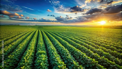 Aerial View Green Soybean Field, Drone Photography, Agriculture, Farmland, Soybeans, Landscape, Nature, Rural, Farming, Plantation, Crop, 