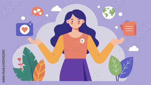 A blogger discussing the negative impact of fast fashion and inspiring her followers to make more ethical and sustainable fashion choices.. Vector illustration