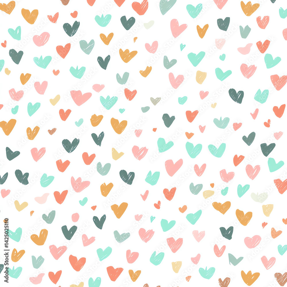A pattern of hearts in various colors and sizes A pattern of hearts in various colors and sizes