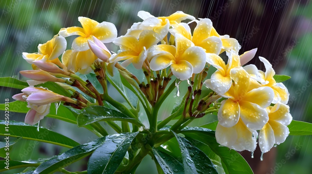 Obraz premium Rain-Kissed Plumeria Flowers - Tropical themes