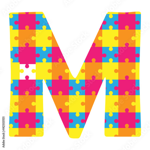 letter M made of colorful cubes and puzzle