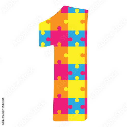 colorful puzzle pieces number one