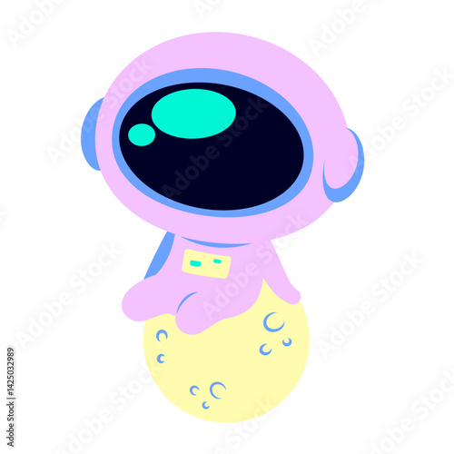 Cute cartoon astronaut sitting on the moon. Great for space-themed designs, children’s illustrations, dreamy adventures, or educational content about astronomy and imagination.