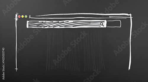 Chalk sketch of browser window with search form and inscription ricochet