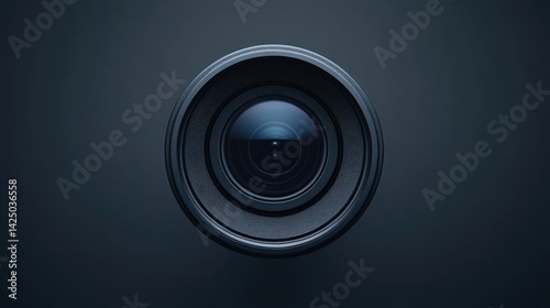 A close-up of a camera lens, highlighting its intricate details against a dark backdrop, showcasing the depth and precision of photography equipment.