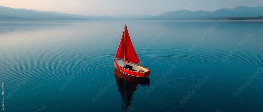 Fototapeta premium Calm waters, solitary sailboat