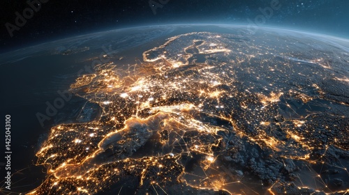 Europe at night shining like stars from space satellite orbit world lights dark global horizon