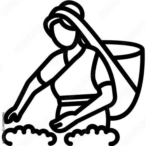 Vector black line icon for Rural woman