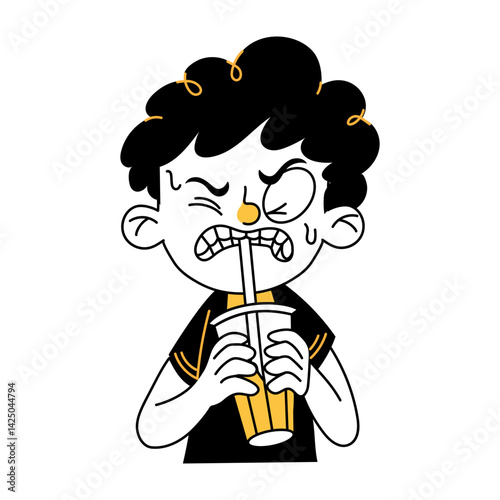 A character drinking a bad drink, hand drawn style illustration 

