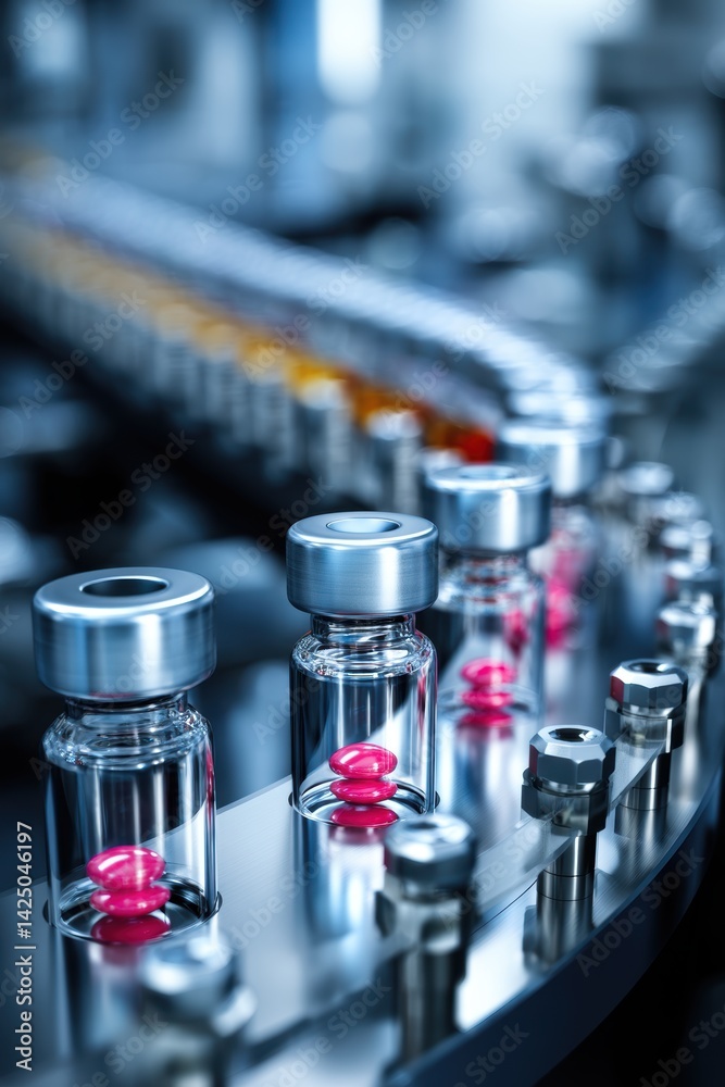 Pharmaceutical production line with pills in vials automated process for medical industry innovation Pharmaceutical production line with pills in vials automated process for medical industry innovation