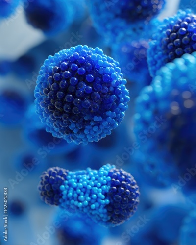 Captivating microscopic close up of vibrant blue cellular structures in soft focus for science platform
