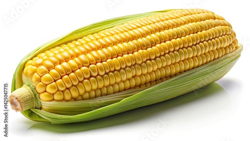 Night Photography Fresh Corn, Isolated White Background, Dark Still Life, Ear of Corn, Sweetcorn, Kernel, Closeup, Food Photography