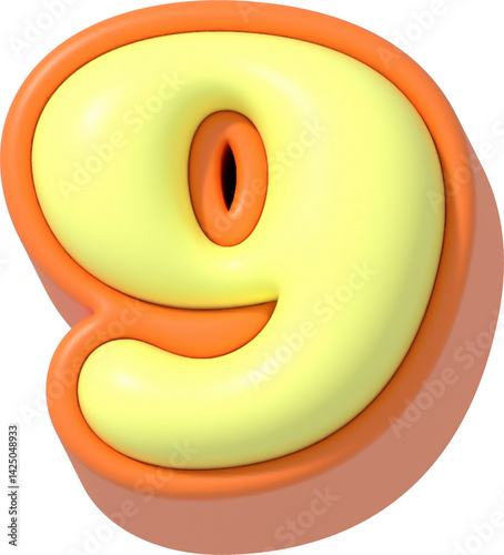 Number 9, Cartoon Pastel 3D Lettering
