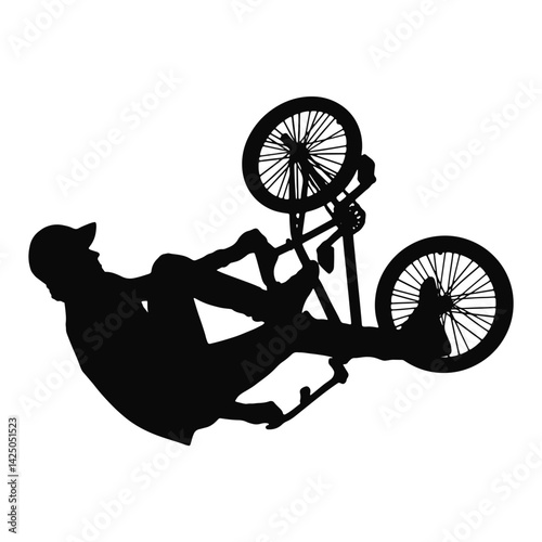 Silhouette of Freestyle Bmx. Vector Illustration on White Background.