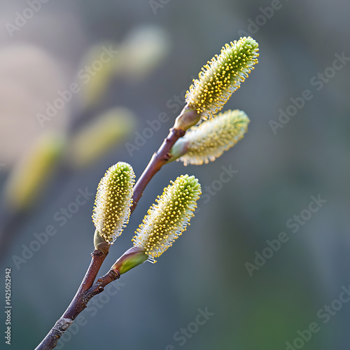 The delicate beauty of budding catkins against a soft blurred background, a harbinger of spring