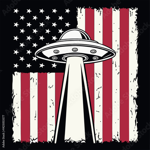 UFO American Flag Alien Abduction T-Shirt Design