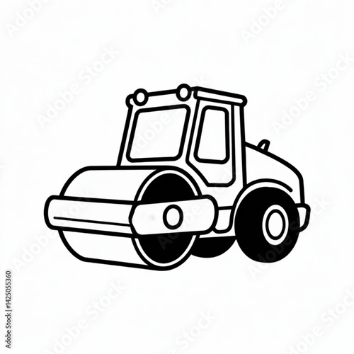 Construction vehicle roller icon with front drum and cab in minimalist design