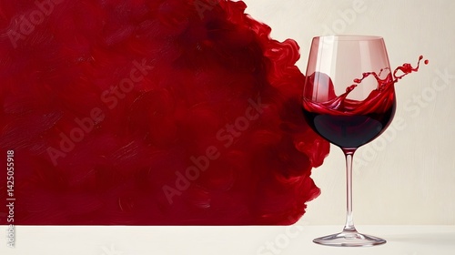 Elegant crystal wine glass with deep rich red wine swirling inside set against a moody dramatic fine dining restaurant or bar scene with a luxurious sophisticated atmosphere
