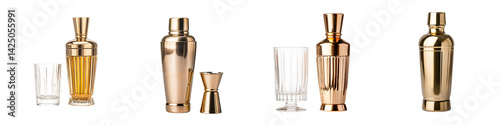 Assortment of luxury bar glassware and cocktail shakers