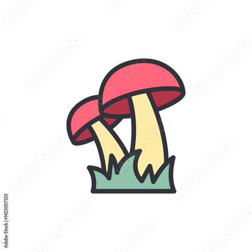 Mushroom colored icons, minimalist vector illustration ,simple transparent graphic element .Isolated on white background