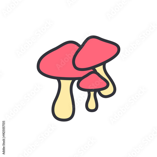 Mushroom colored icons, minimalist vector illustration ,simple transparent graphic element .Isolated on white background