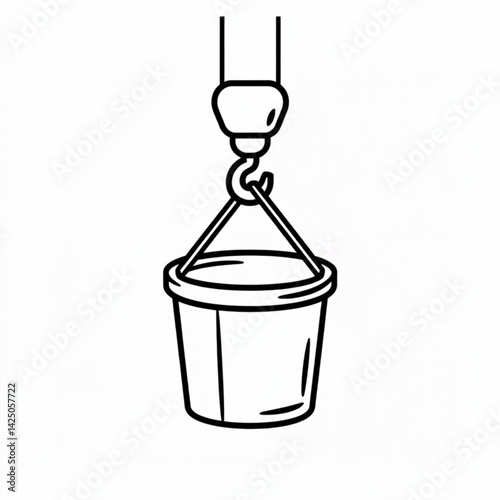Industrial pulley system lifting a bucket icon for construction site equipment and hoisting tools concept