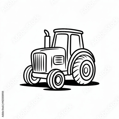 Classic farm tractor line art for agriculture coloring books