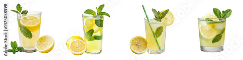 Refreshing lemon and mint drinks with ice