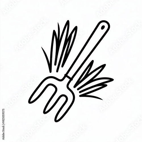 Cartoon fork with grass for farming coloring pages