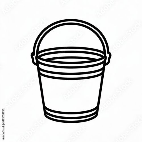 Minimalist black and white bucket illustration with handle for cleaning gardening and water carrying concepts