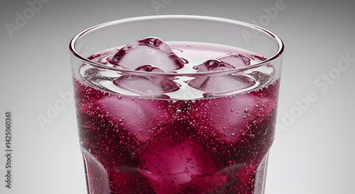Refreshing Grape Soda with Ice Cubes in a Glass Beverage